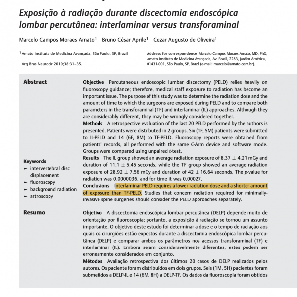 Publicação científica - cirurgia endoscópica da coluna
